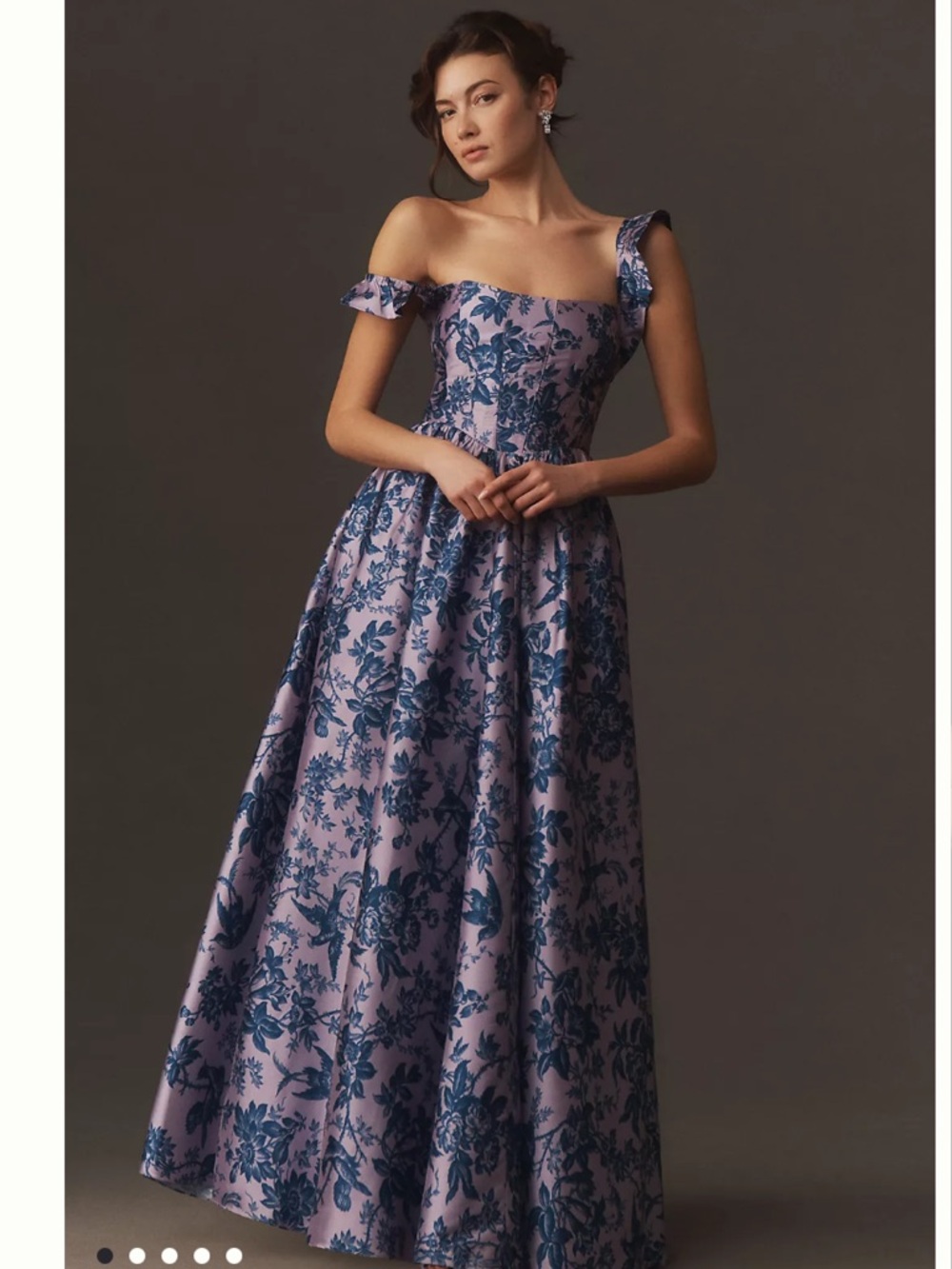 BHLDN Lilac and Navy Floral Off-Shoulder Maxi Dress